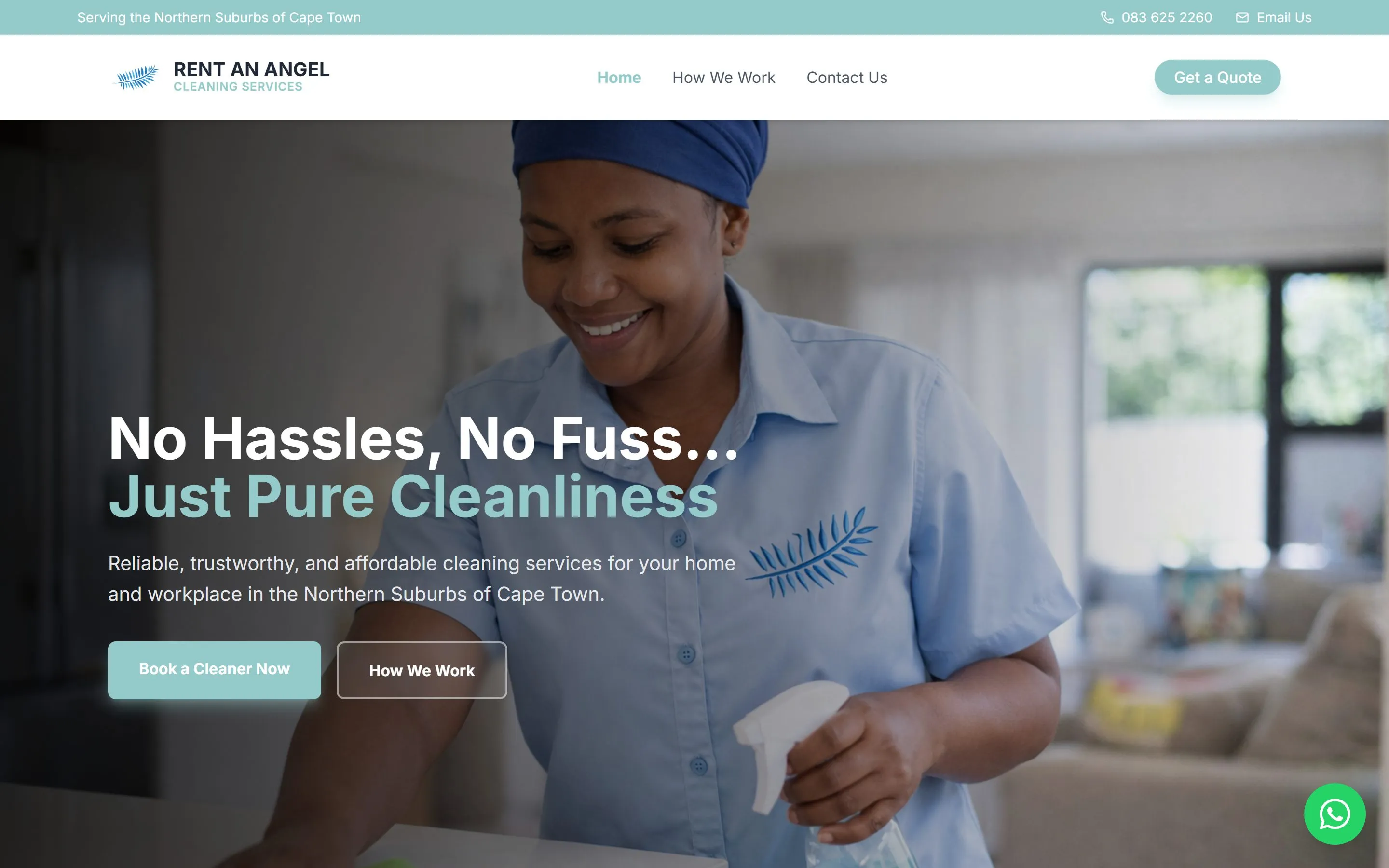 The Rent An Angel Cleaning Services website